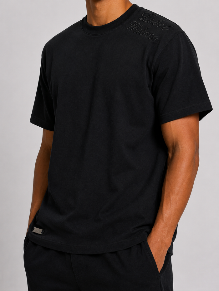 Black Label Milano premium T-shirt in black, showcasing a classic fit and soft cotton fabric, casual and stylish for everyday wear.
