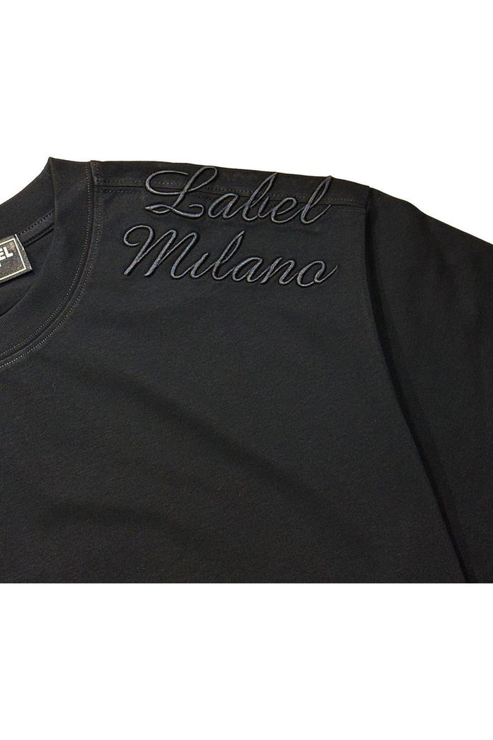 Black Label Milano premium T-shirt in black, showcasing a comfortable fit and sleek design, made from soft fabric.