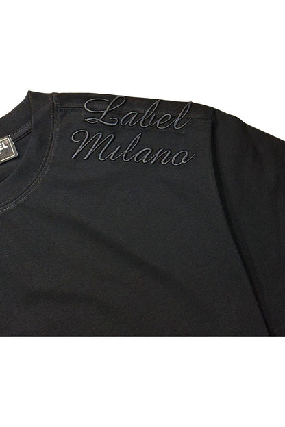 Black Label Milano premium T-shirt in black, showcasing a comfortable fit and sleek design, made from soft fabric.