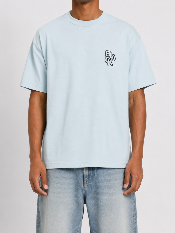 Black Label Small Logo premium T-shirt in blue, showing front view with logo detail on the chest.
