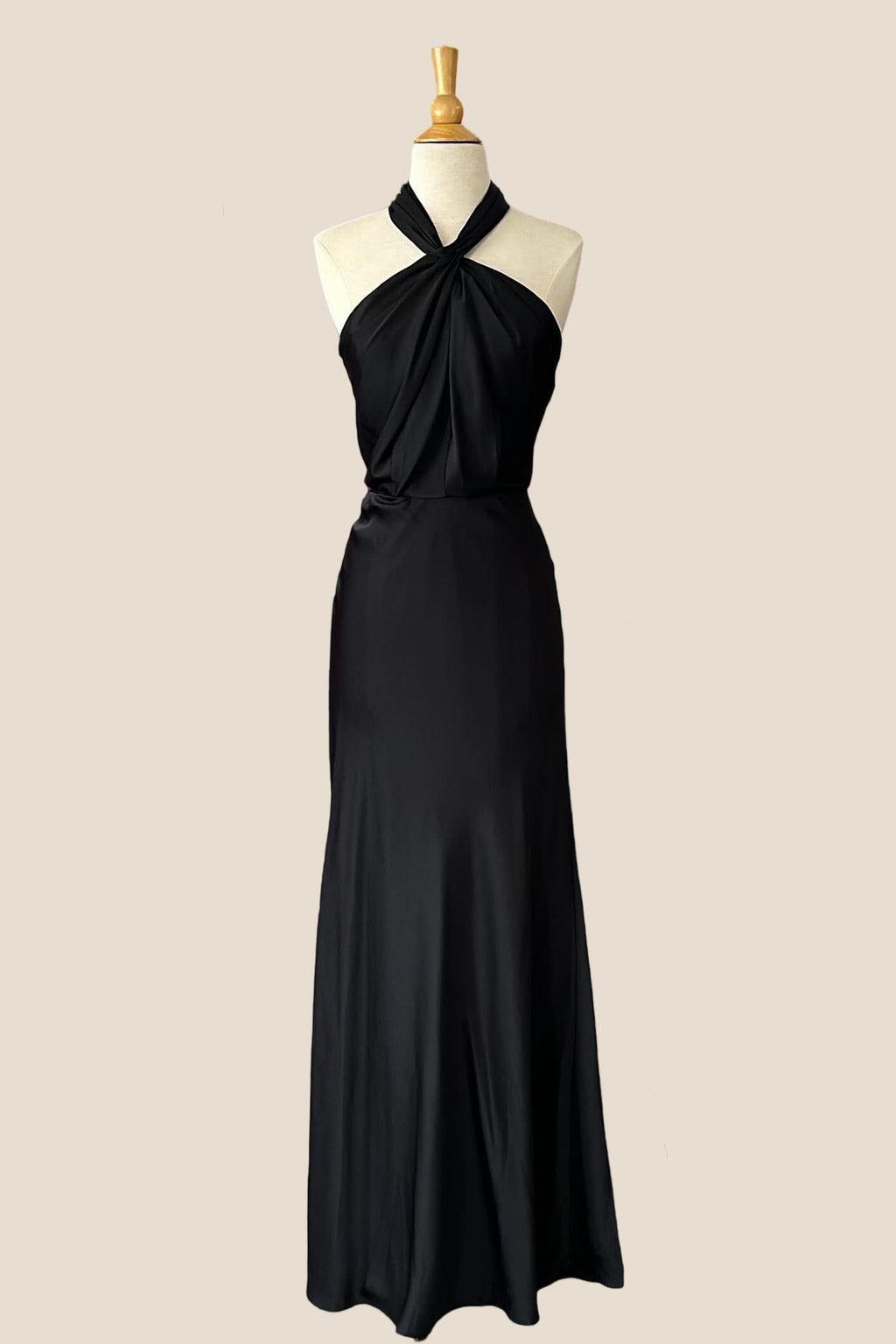 Halter Black Soft Satin Sheath Long Party Dress