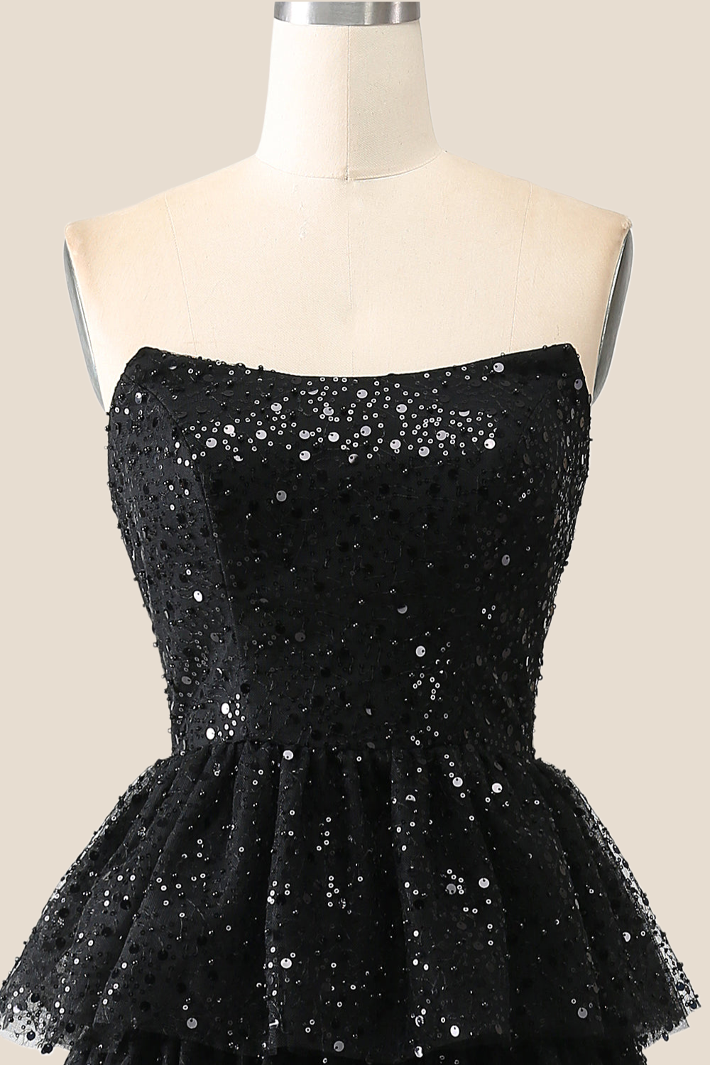 Black Sparkle Tulle Tiered Ruffles Gown