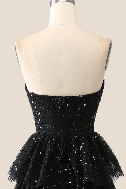 Black Sparkle Tulle Tiered Ruffles Gown
