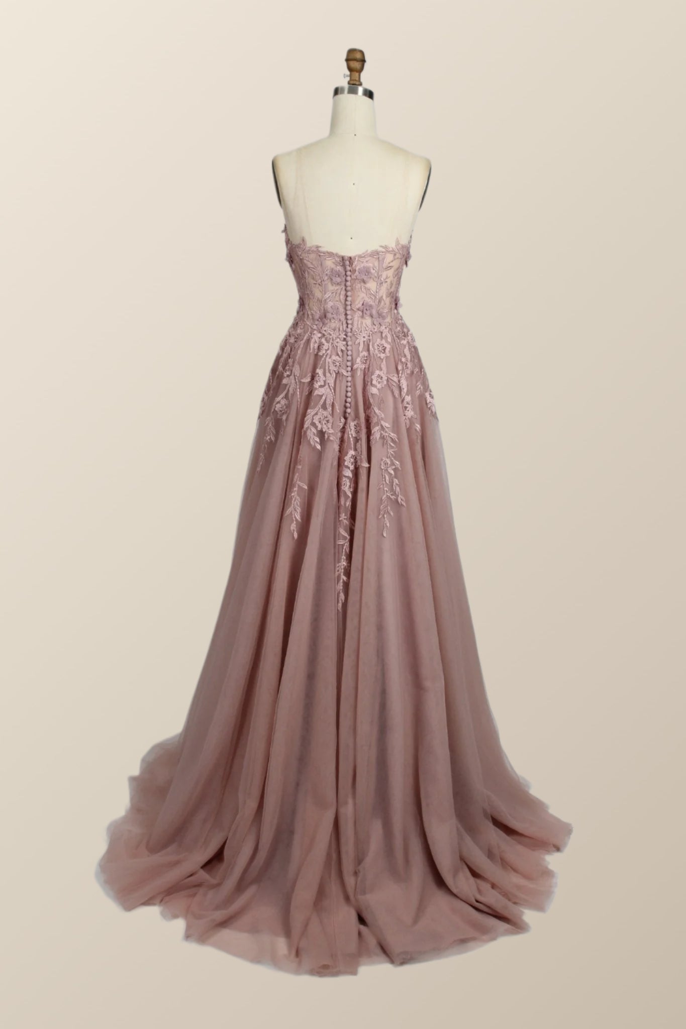 Black Floral Embroidery Strapless A-line Formal Dress