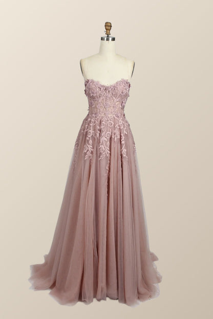 Black Floral Embroidery Strapless A-line Formal Dress