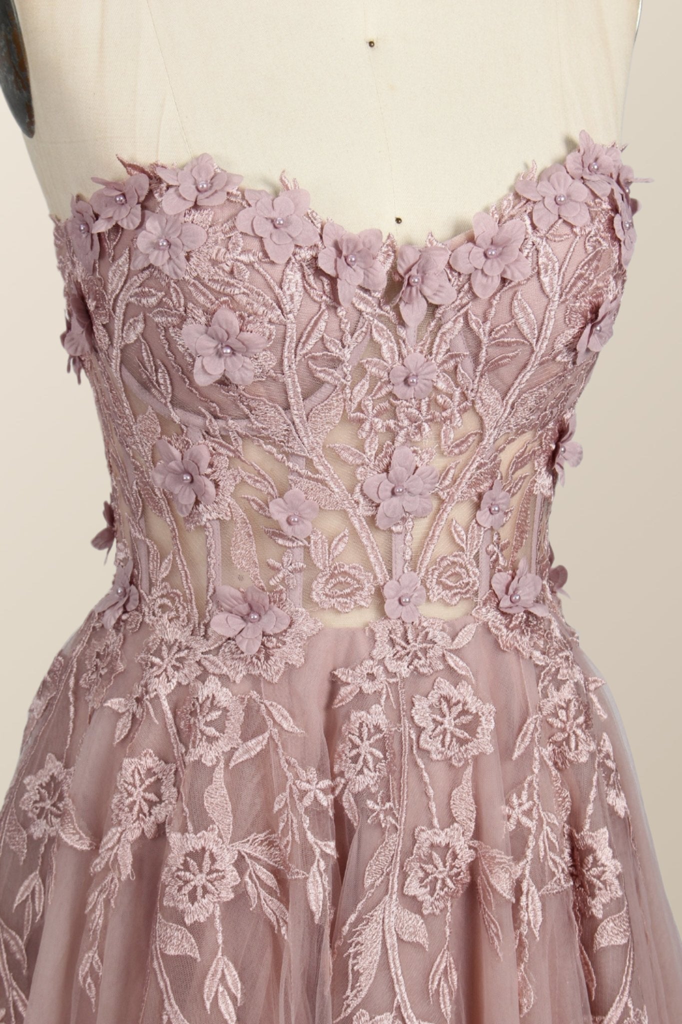 Black Floral Embroidery Strapless A-line Formal Dress