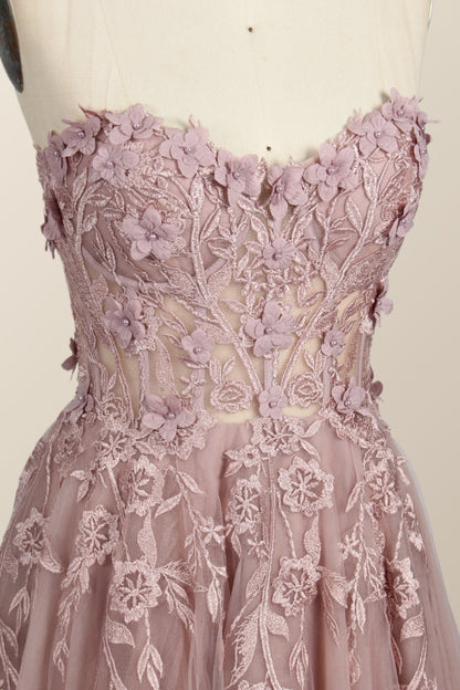 Black Floral Embroidery Strapless A-line Formal Dress