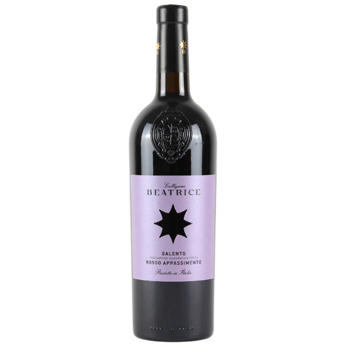 Wine bottle with a purple label featuring a star design on a white background