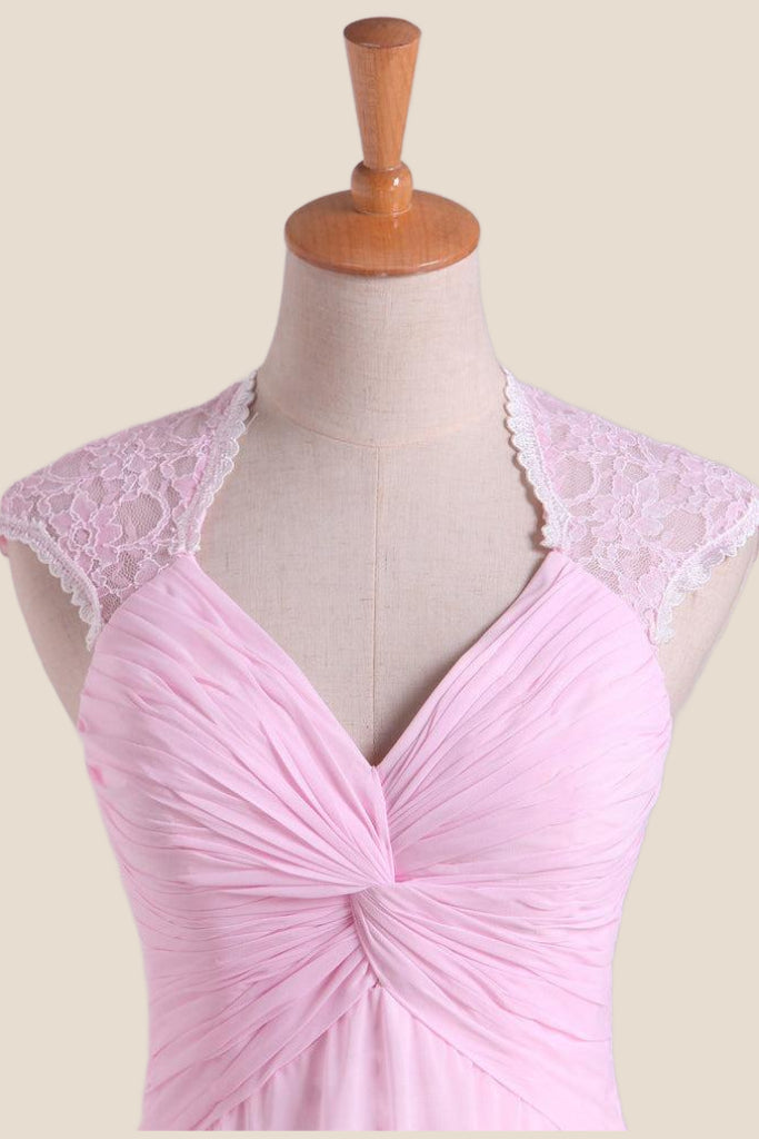 Pink Chiffon Twisted Chiffon Long Bridesmaid Dress