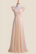 Champagne Pleated Chiffon A-line Long Bridesmaid Dress