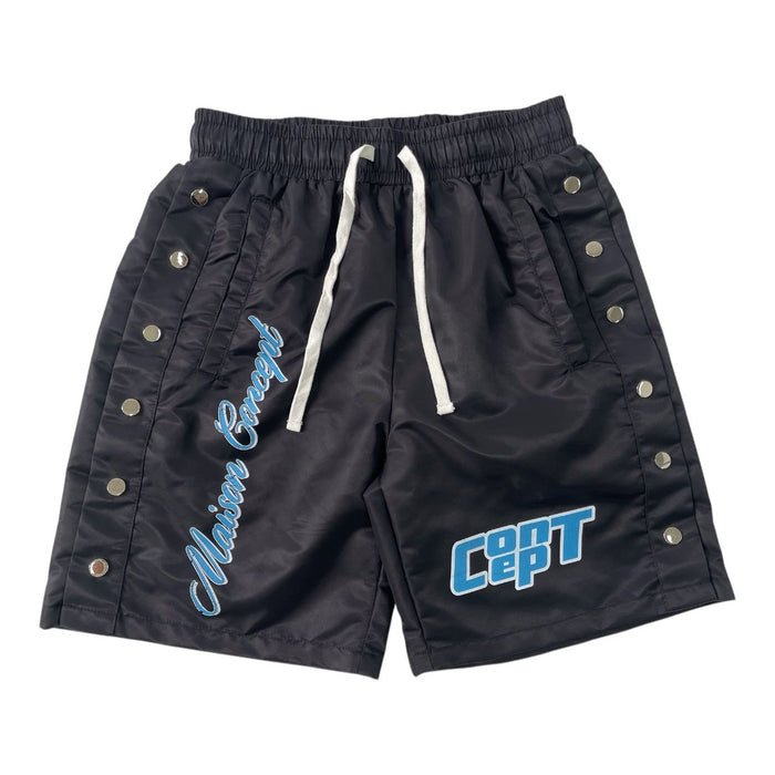 Concept LA 'Concept 11' black and blue shorts with adjustable waistband and lightweight fabric, suitable for casual wear.