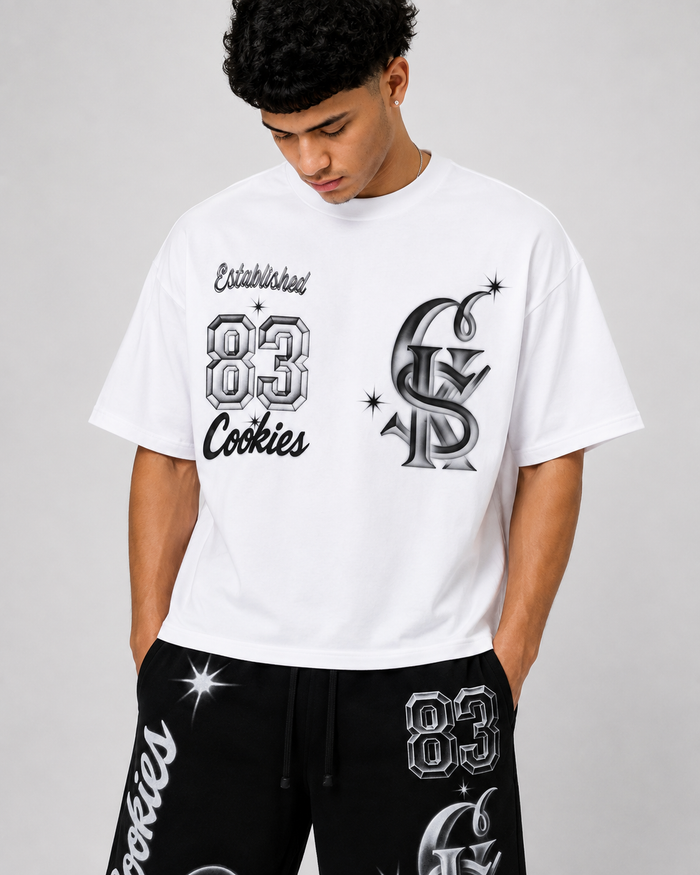 White Cookies Draft Day SS Box Knit T-Shirt, casual tee with a relaxed fit and stylish design, front view.