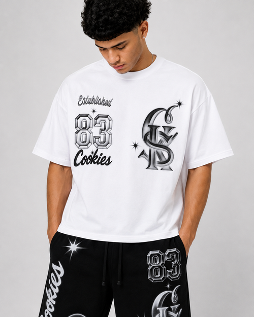 White Cookies Draft Day SS Box Knit T-Shirt, casual tee with a relaxed fit and stylish design, front view.