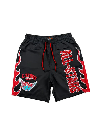 Black Copper Rivet All-Star Shorts, casual men's shorts with rivet accents, shown on a plain background.