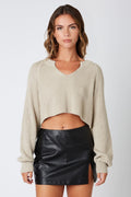 Day Off Stone Notched Neck Sweater
