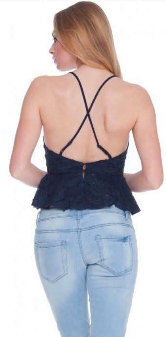 Emma Eyelash Navy Peplum Cami Top