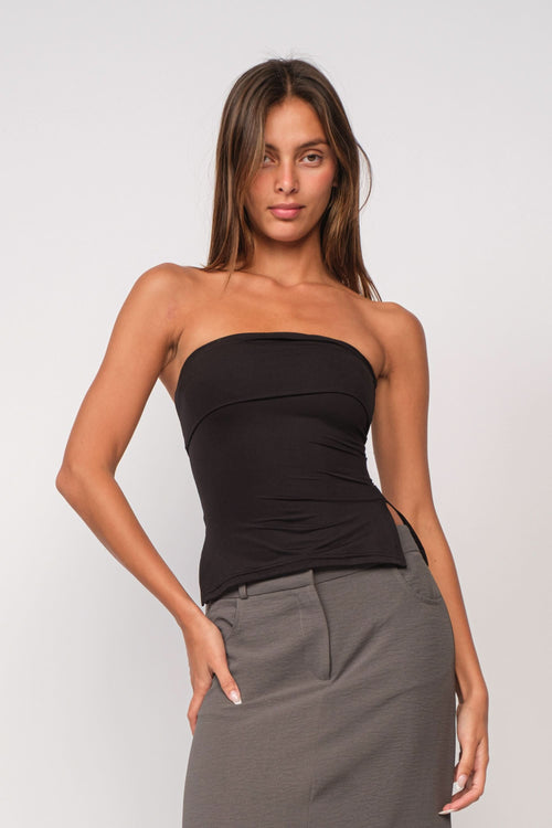 Eden Black Asymmetrical Hem Tube Top