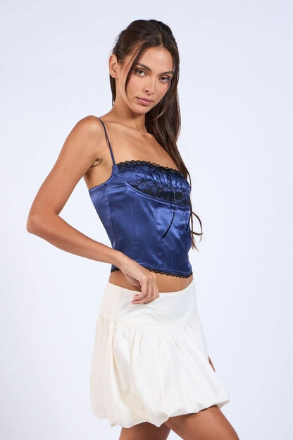 Emery Navy Satin Lace Cami Top