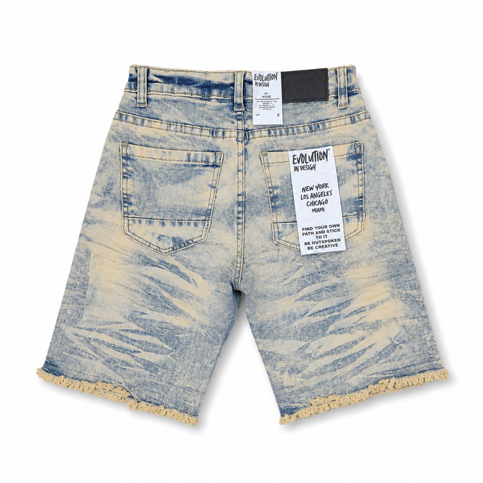 Evolution Kids Wild Tiger denim shorts for kids in ice tint, featuring tiger print and stylish denim design.