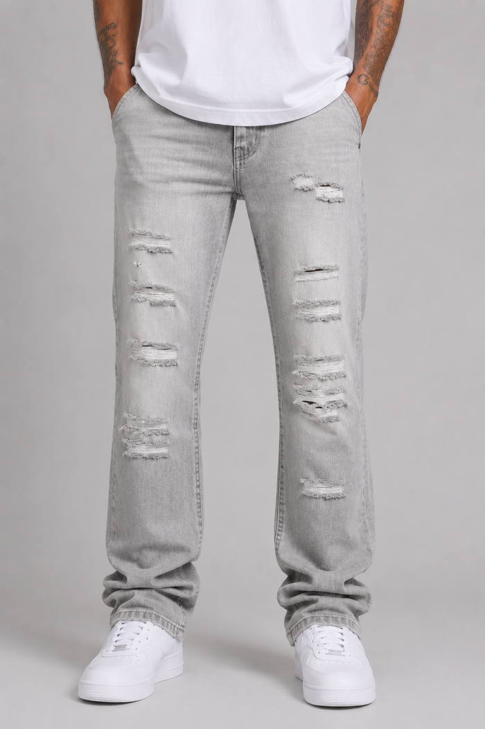 Gray Evolution Relaxed Straight Denim jeans, showcasing a casual fit with subtle stitching details and classic denim texture.