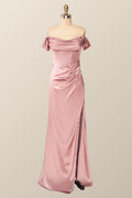 Off the Shoulder Blush Mermaid Long Party Dress with Slit
