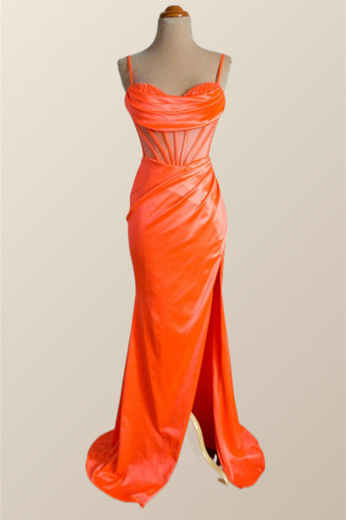 Orange Spaghetti Straps Mermaid Long Formal Dress