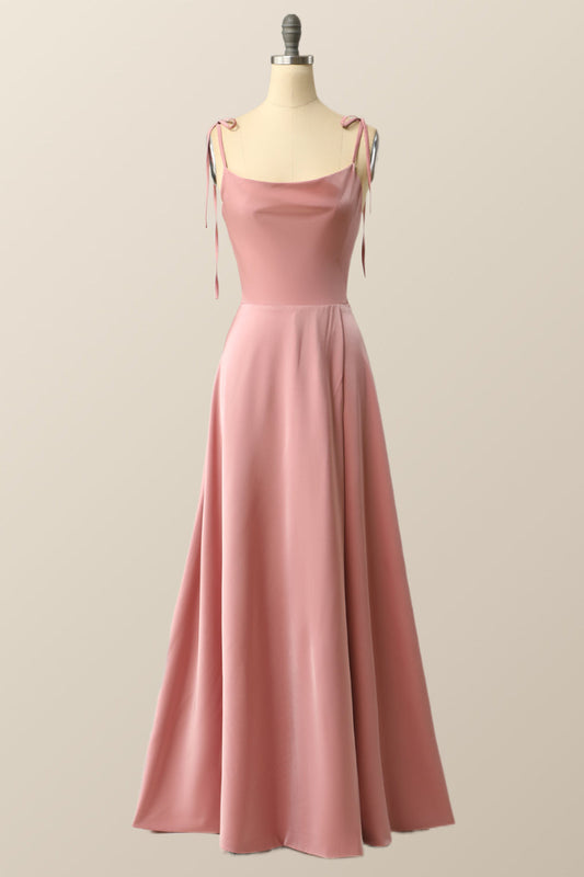 Blush Pink A-line Full Length Long Prom Dress