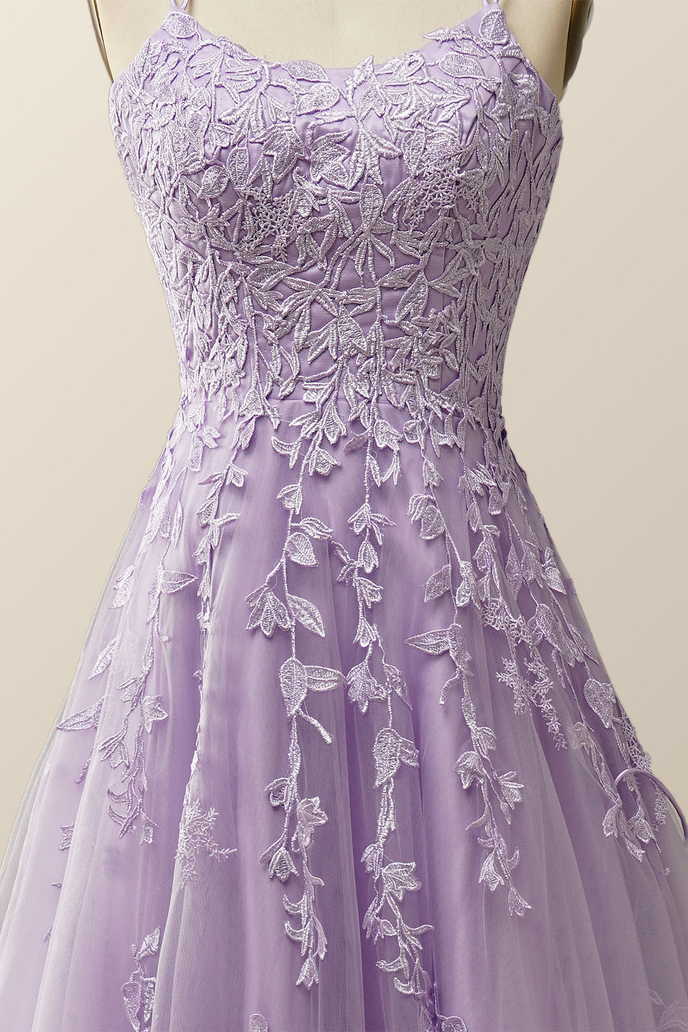 Lavender Lace Appliques A-line Long Formal Dress