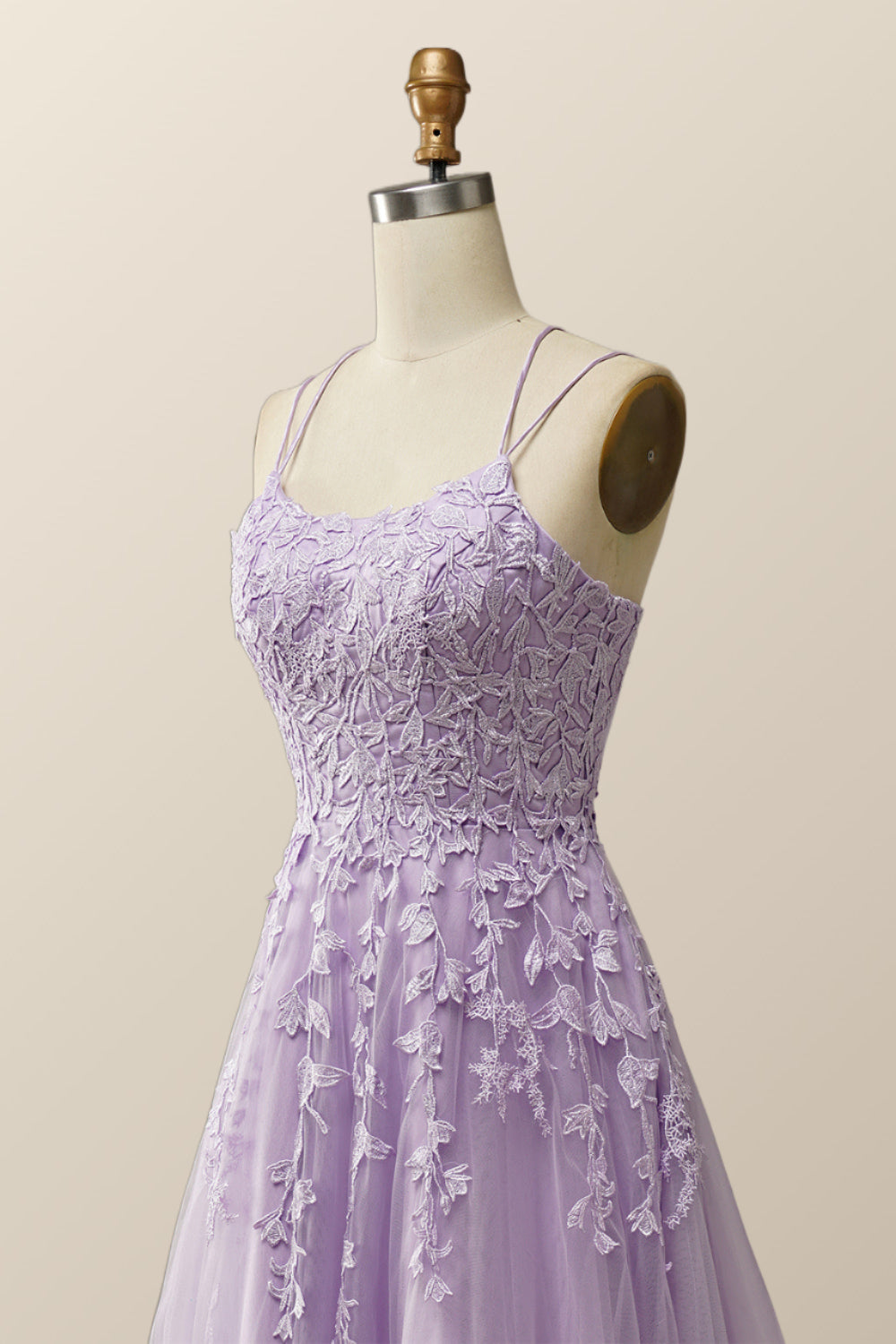 Lavender Lace Appliques A-line Long Formal Dress