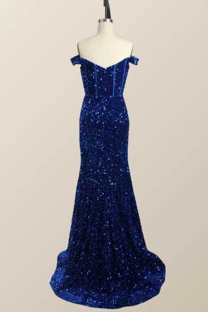 Off the Shoulder Dark Green Sequin Mermaid Prom Dress