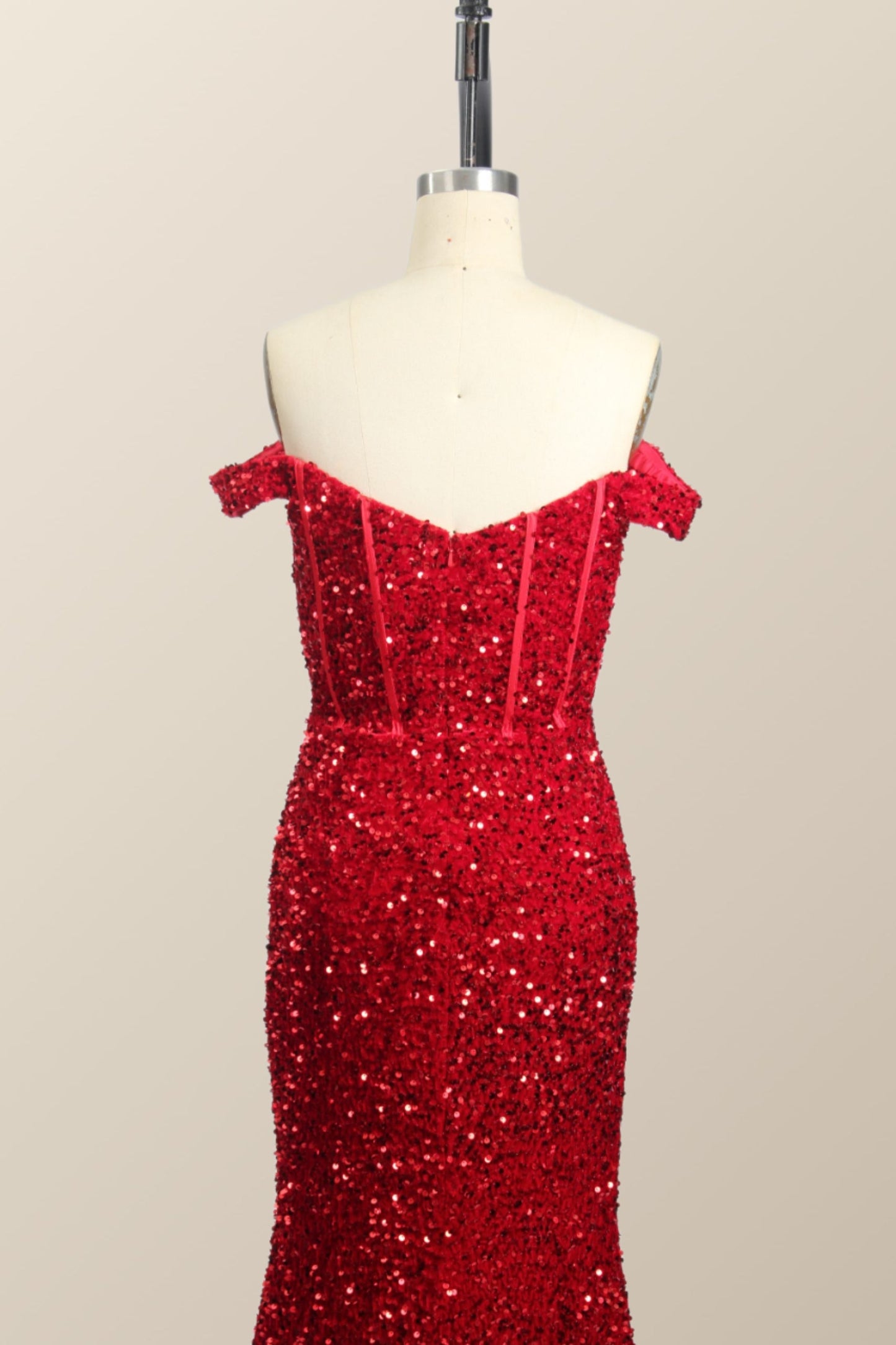 Off the Shoulder Dark Green Sequin Mermaid Prom Dress