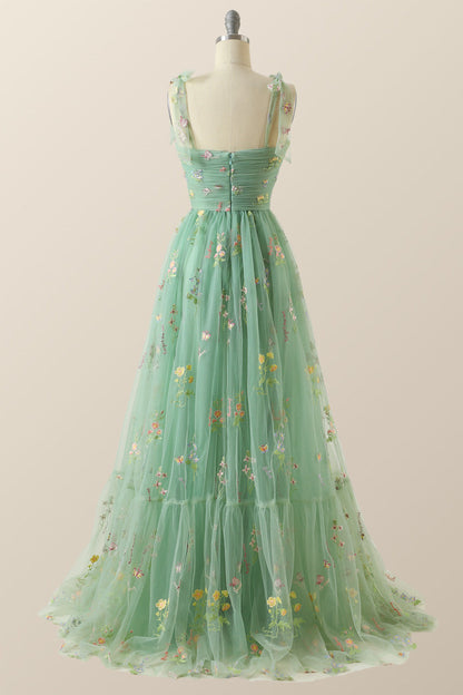 Blue A-line Embroidered Long Formal Gown