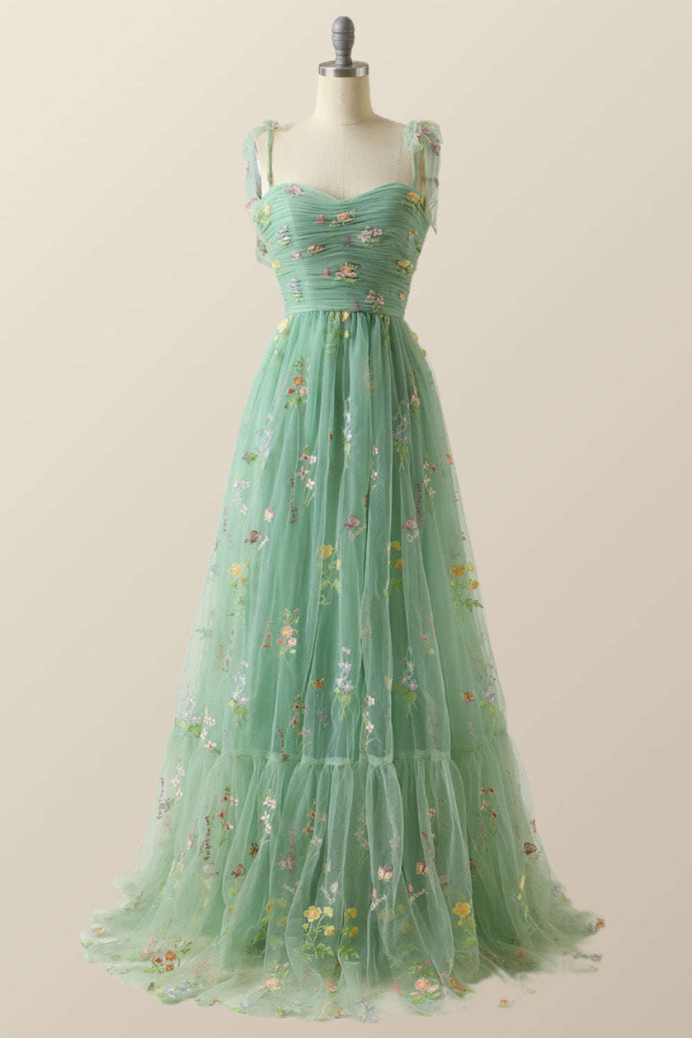 Champagne A-line Embroidered Long Formal Gown
