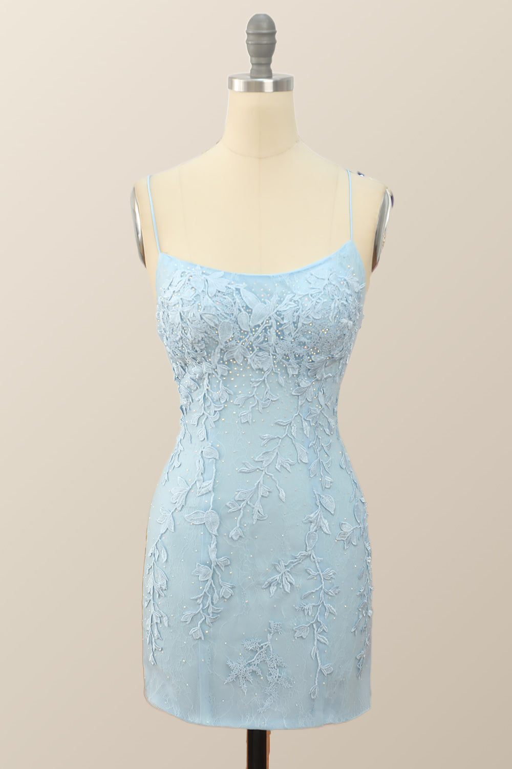 Lavender Lace Straps Tight Mini Dress