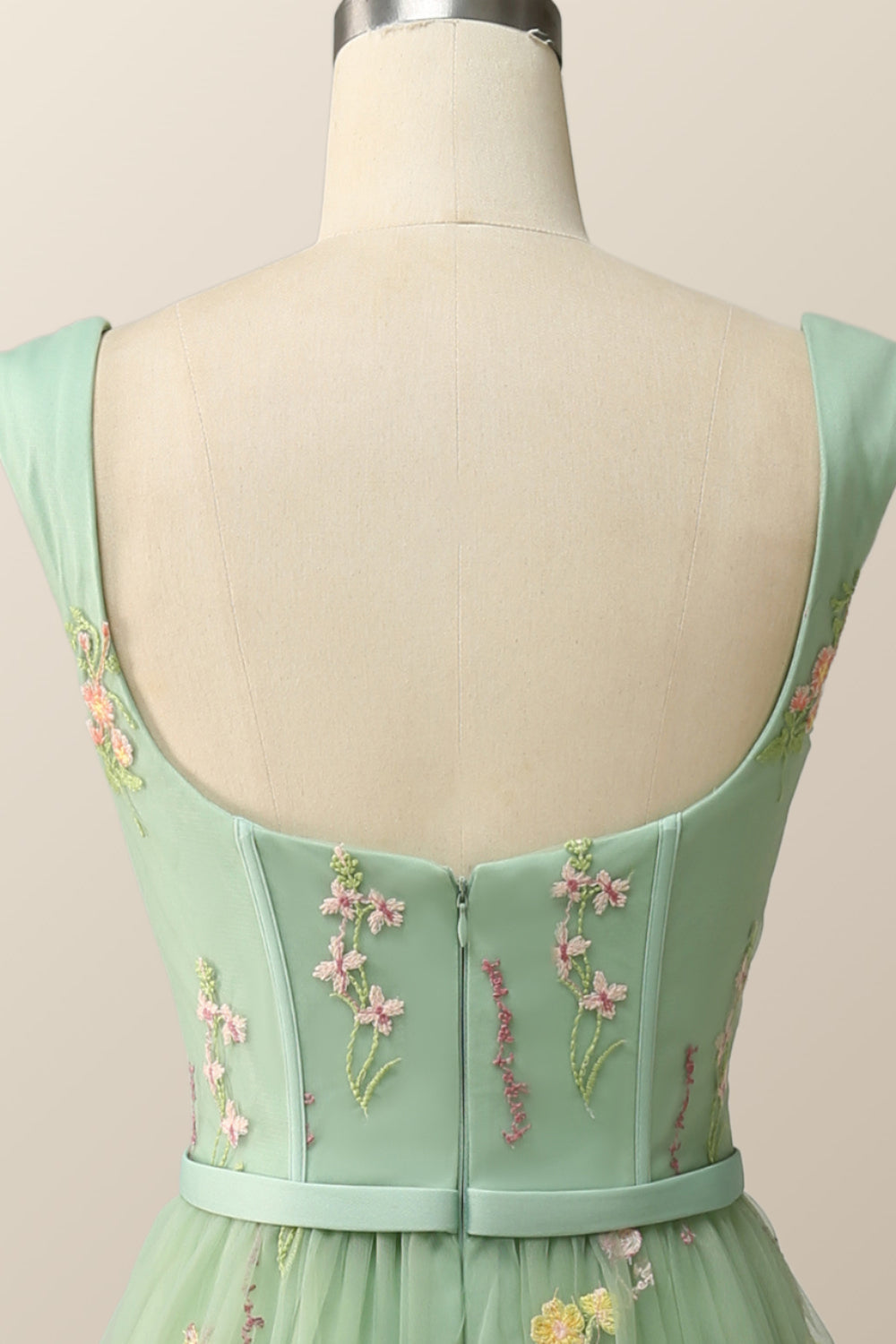 Green Embroidered A-line Midi Dress