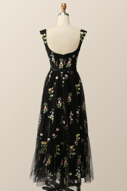 Green Embroidered A-line Midi Dress