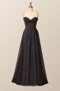 Cowl Neck Black A-line Long Formal Dress
