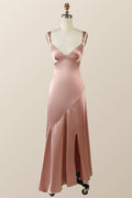 Blush Pink Silk Sheath Long Dress with Slit