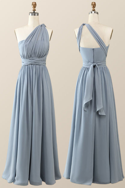 Misty Blue Chiffon Convertible Bridesmaid Dress