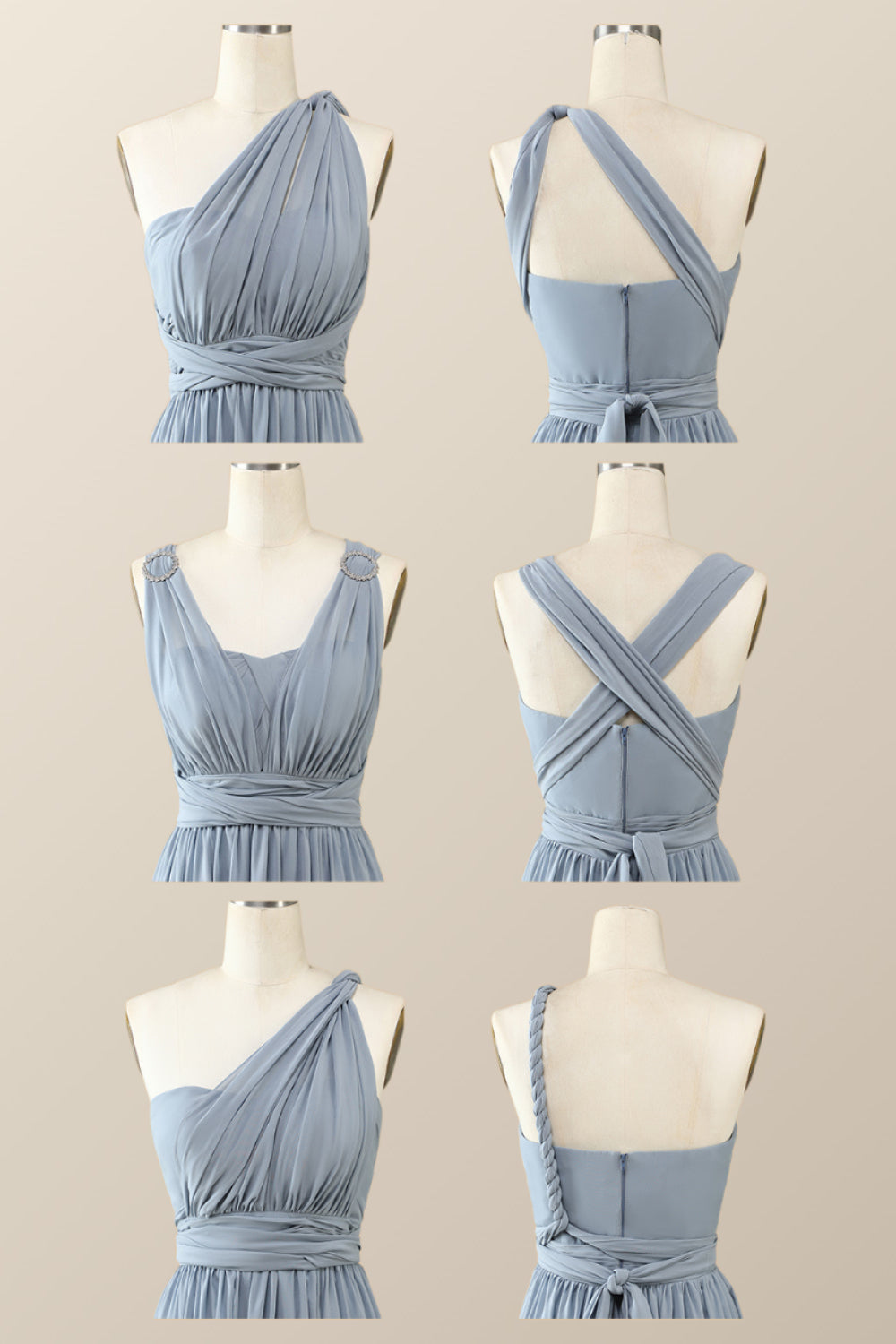 Misty Blue Chiffon Convertible Bridesmaid Dress