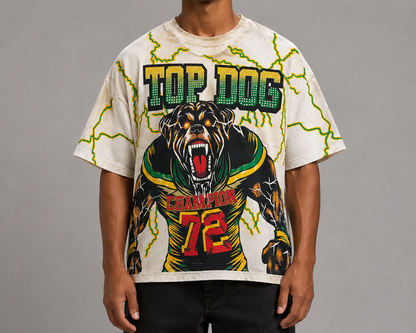 FWRD Top Dog T-Shirt in white and green, casual crewneck tee with graphic design, lightweight cotton fabric.