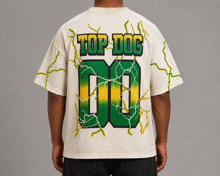 FWRD Top Dog T-Shirt in white and green, casual fit with graphic design on front, soft cotton material, men's or women's style