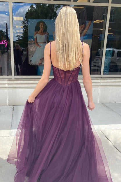 Neon Pink Pleated A-line Long Formal Dress