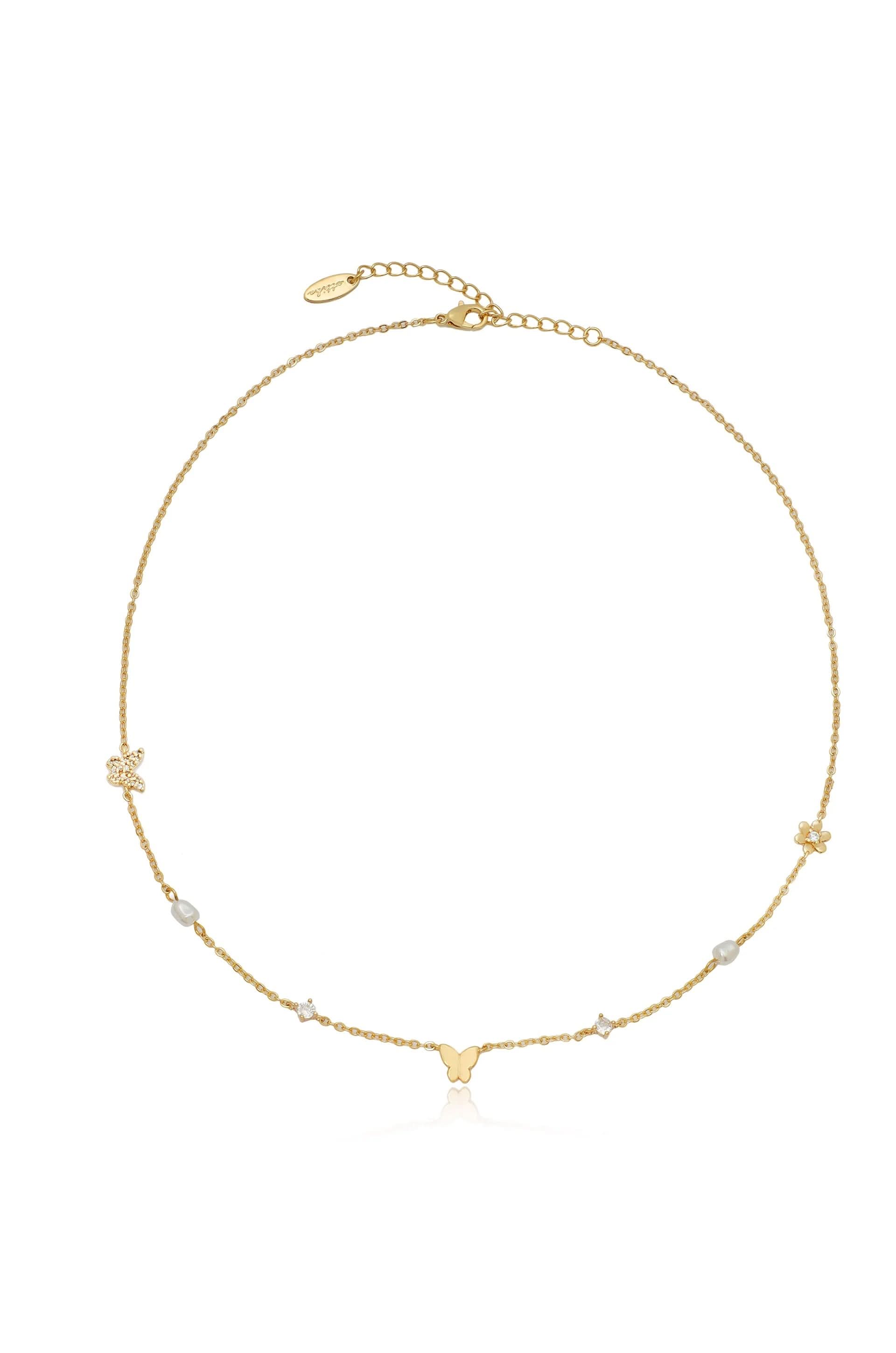 Ettika Subtle Butterflies and Pearl Necklace