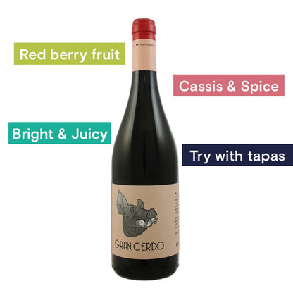 Gonzalo Grijalba, Gran Cerdo Tempranillo 2020. Notes: Red Berry Fruit, Cassis & Spice, Bright & Juicy Try With Tapas