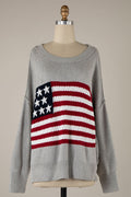 Land of Free Grey Oversized American Flag Sweater