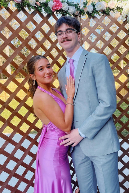 Halter Sage Fitted Long Formal Dress