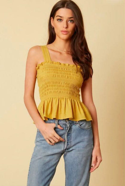 Elsa Mustard Peplum Tank Top
