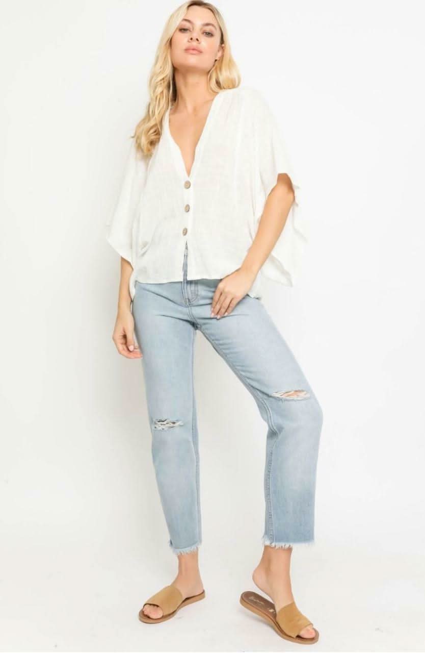 Dana White Button Down Poncho Top
