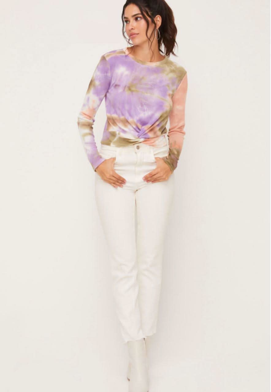 I Know You Do Peach and Olive Tie-Dye Twist Top